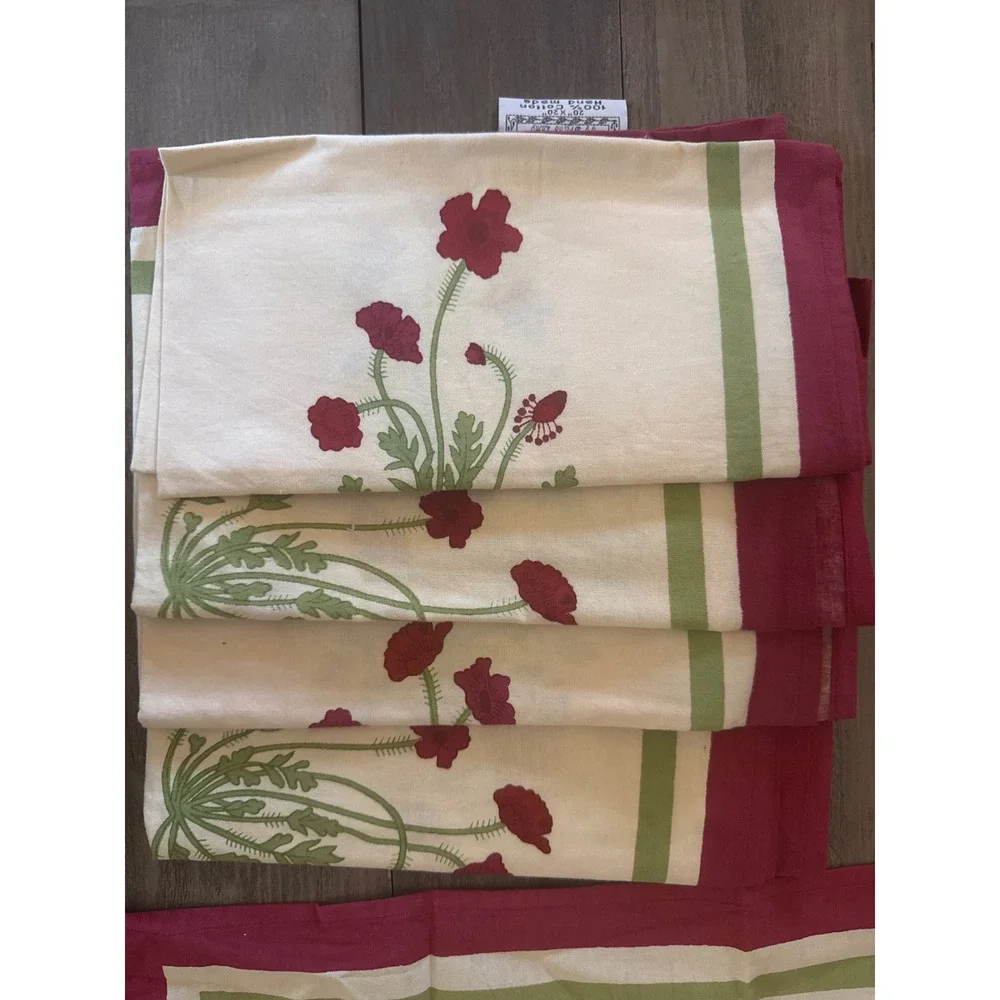 Couleur Nature Bruno Lamy Red Poppy Cotton Napkins Set of 4 Floral 20x20 Cream